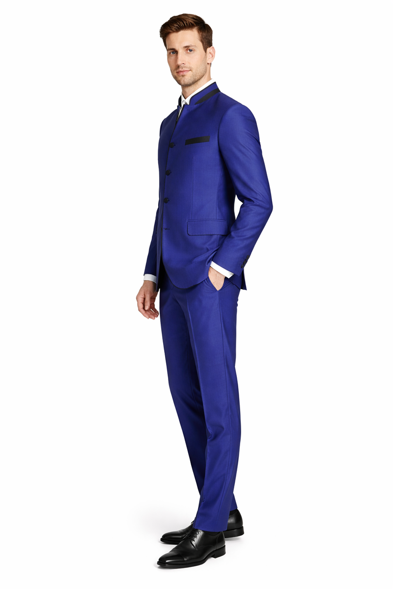 Wedding Groom Suit - Prom 2026 Tuxedo Suit - No Collar Weddig Tuxedo - Blue