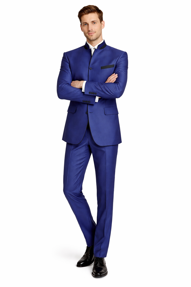 Wedding Groom Suit - Prom 2026 Tuxedo Suit - No Collar Weddig Tuxedo - Blue