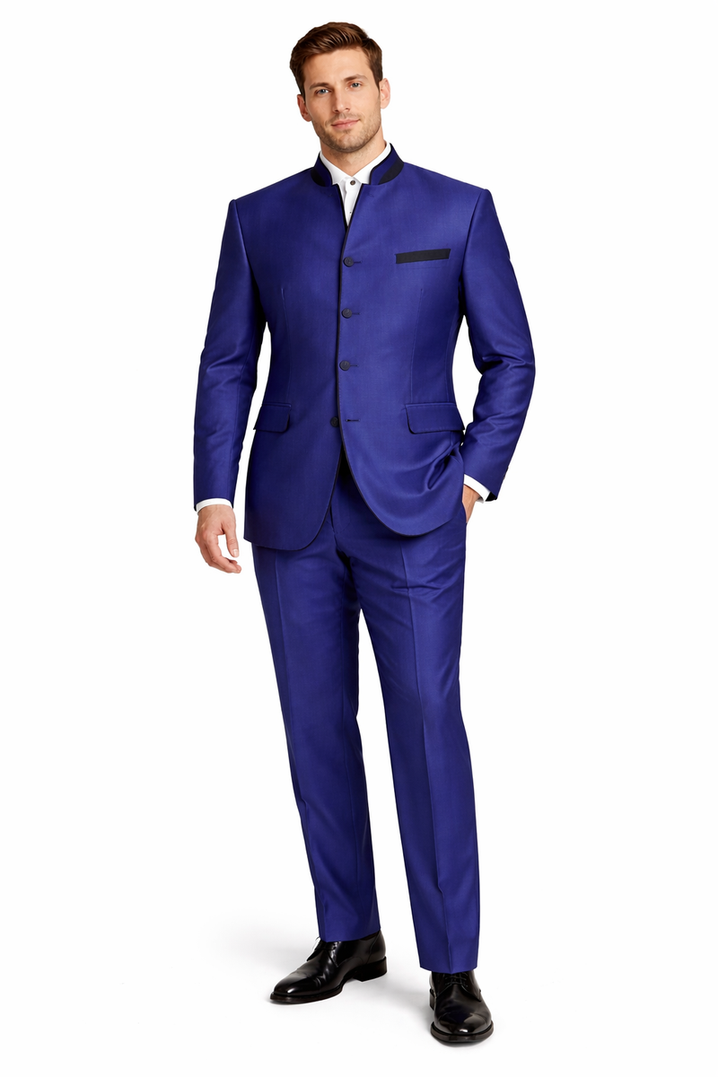 Wedding Groom Suit - Prom 2026 Tuxedo Suit - No Collar Weddig Tuxedo - Blue