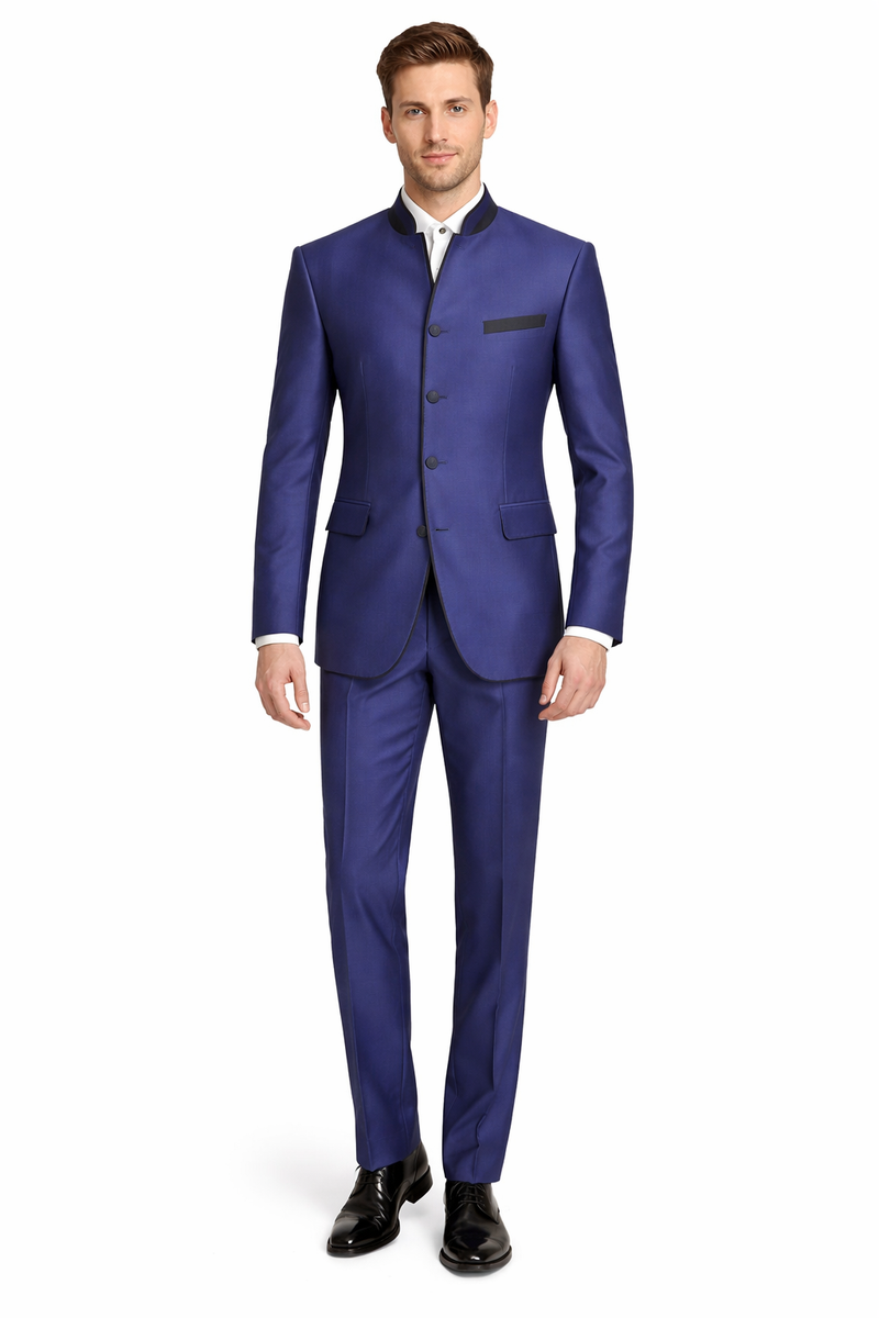 Wedding Groom Suit - Prom 2026 Tuxedo Suit - No Collar Weddig Tuxedo - Blue