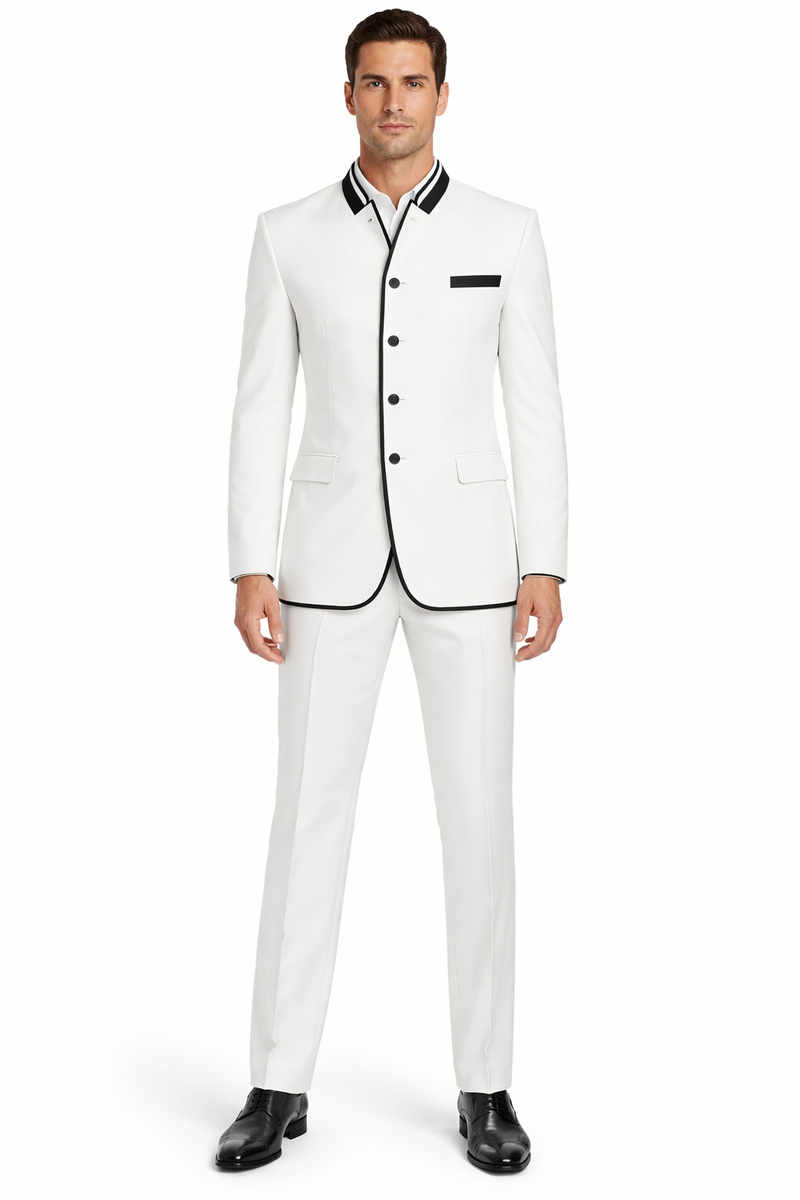 Wedding Groom Suit - Prom 2026 Tuxedo Suit - No Collar Weddig Tuxedo - White
