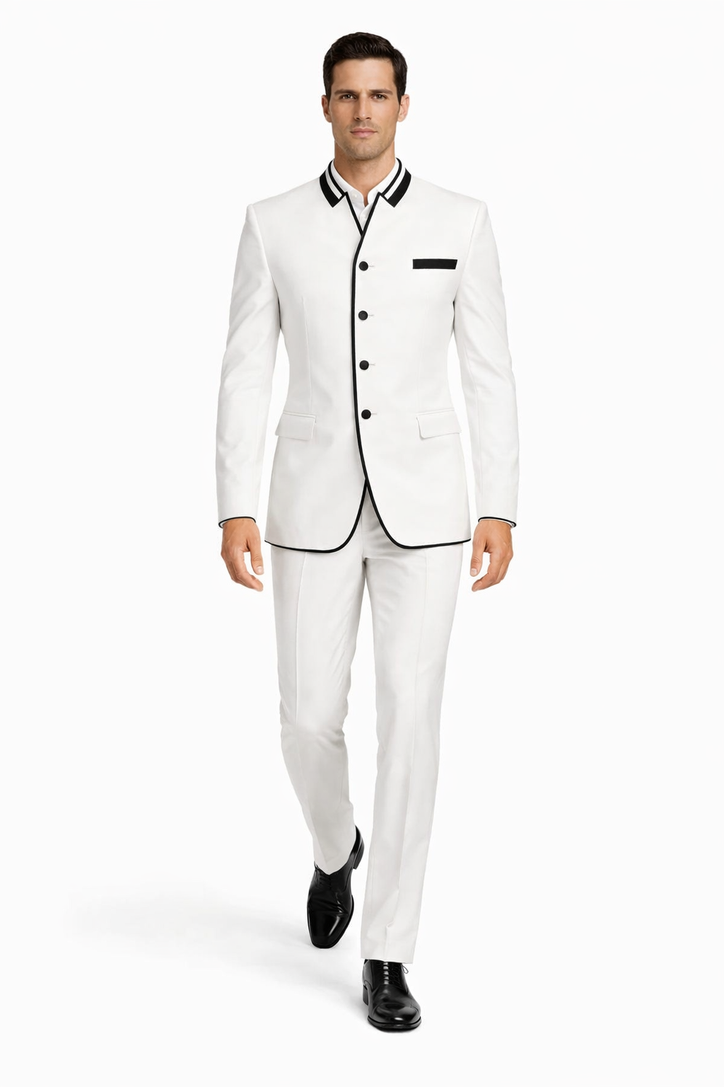 Wedding Groom Suit - Prom 2026 Tuxedo Suit - No Collar Weddig Tuxedo - White