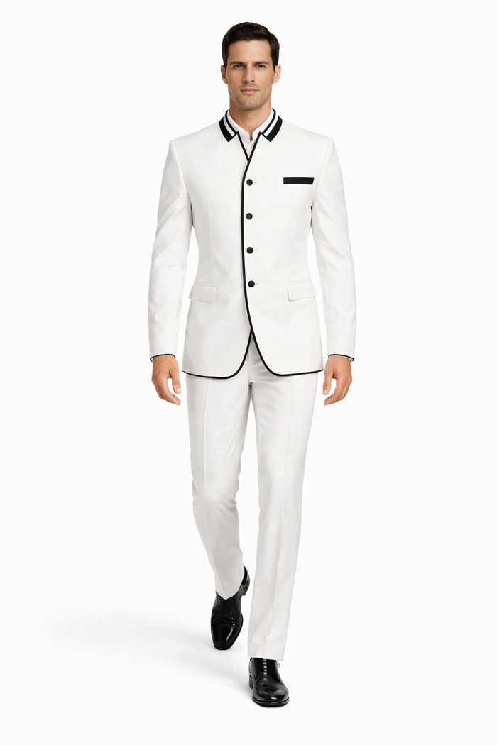 Wedding Groom Suit - Prom 2026 Tuxedo Suit - No Collar Weddig Tuxedo - White