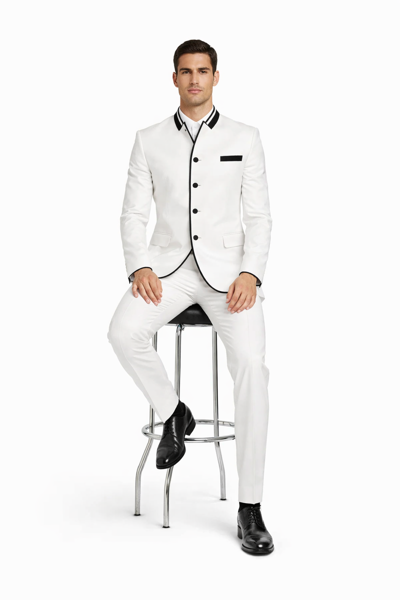 Wedding Groom Suit - Prom 2026 Tuxedo Suit - No Collar Weddig Tuxedo - White