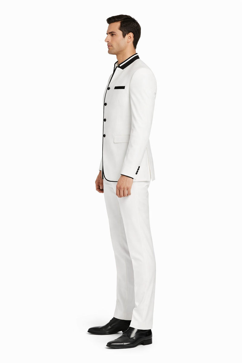 Wedding Groom Suit - Prom 2026 Tuxedo Suit - No Collar Weddig Tuxedo - White