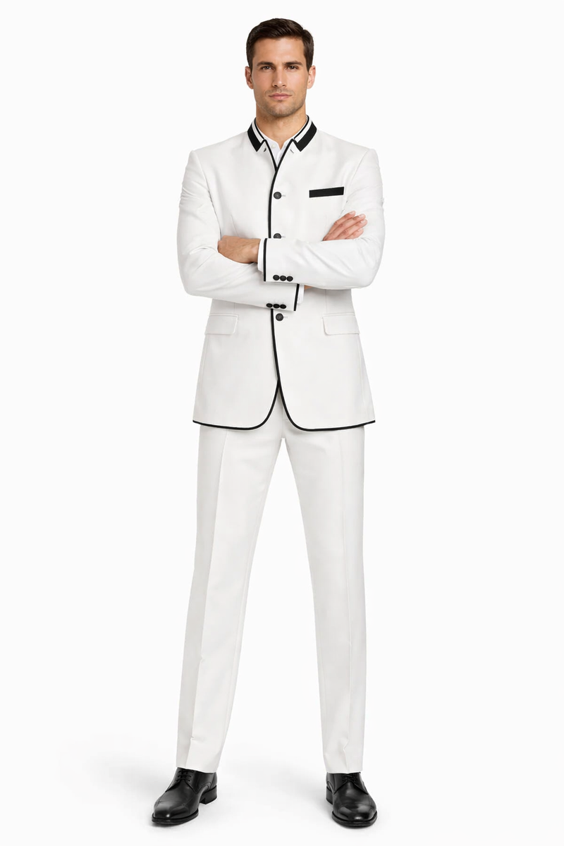 Wedding Groom Suit - Prom 2026 Tuxedo Suit - No Collar Weddig Tuxedo - White