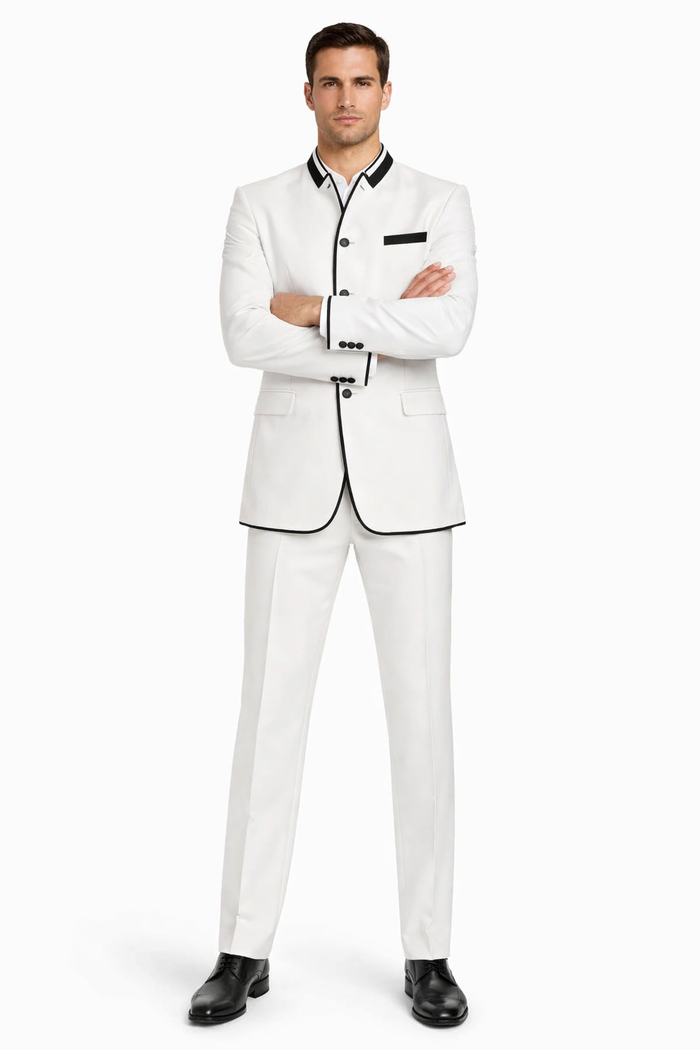 Wedding Groom Suit - Prom 2026 Tuxedo Suit - No Collar Weddig Tuxedo - White