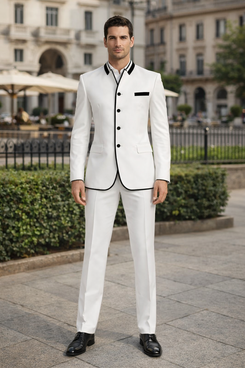 Wedding Groom Suit - Prom 2026 Tuxedo Suit - No Collar Weddig Tuxedo - White