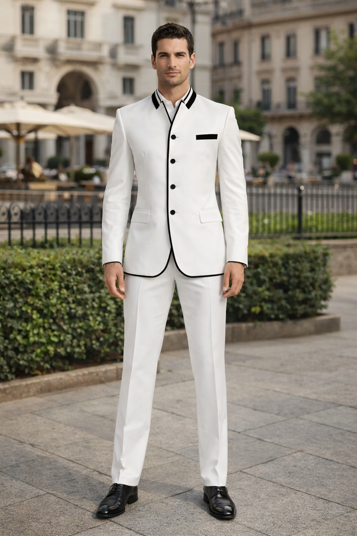 Wedding Groom Suit - Prom 2026 Tuxedo Suit - No Collar Weddig Tuxedo - White