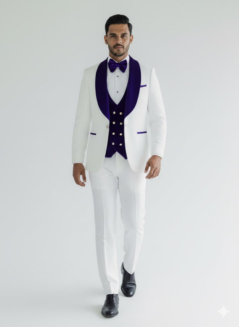 Wedding Tuxedo - Groom Suit - White and Royal Blue Prom Suit