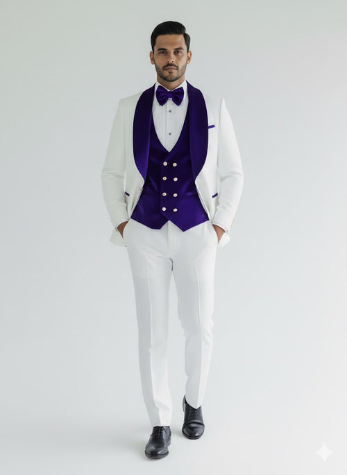 Wedding Tuxedo - Groom Suit - White and Royal Blue Prom Suit