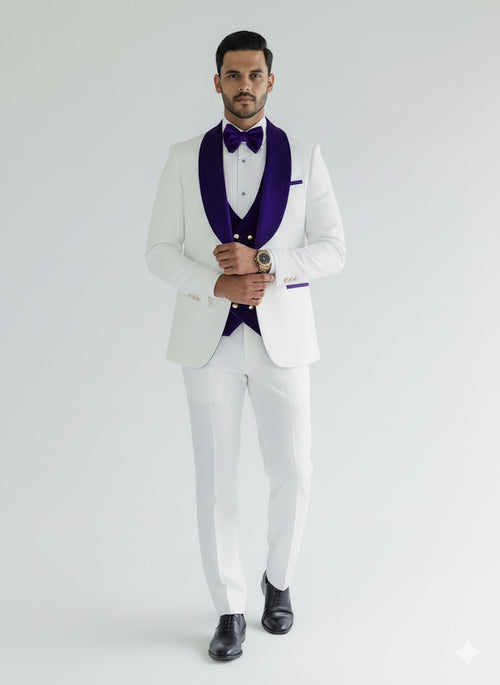 Wedding Tuxedo - Groom Suit - White and Royal Blue Prom Suit