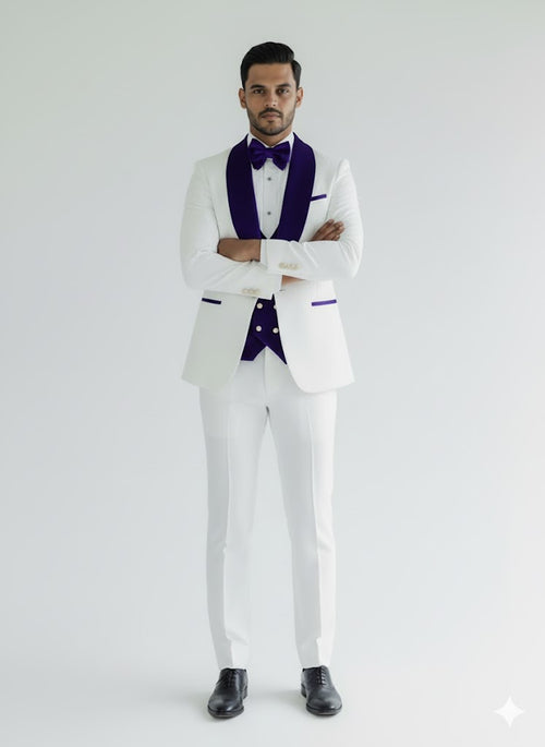 Wedding Tuxedo - Groom Suit - White and Royal Blue Prom Suit