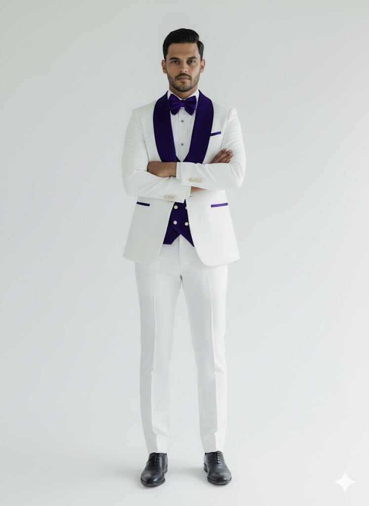 Wedding Tuxedo - Groom Suit - White and Royal Blue Prom Suit