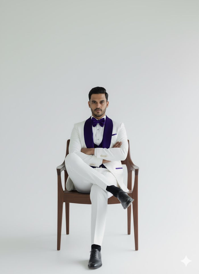 Wedding Groom Suit – White and Royal Blue Prom Suit