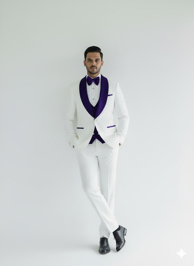 Wedding Tuxedo - Groom Suit - White and Royal Blue Prom Suit