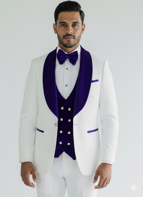 Wedding Tuxedo - Groom Suit - White and Royal Blue Prom Suit