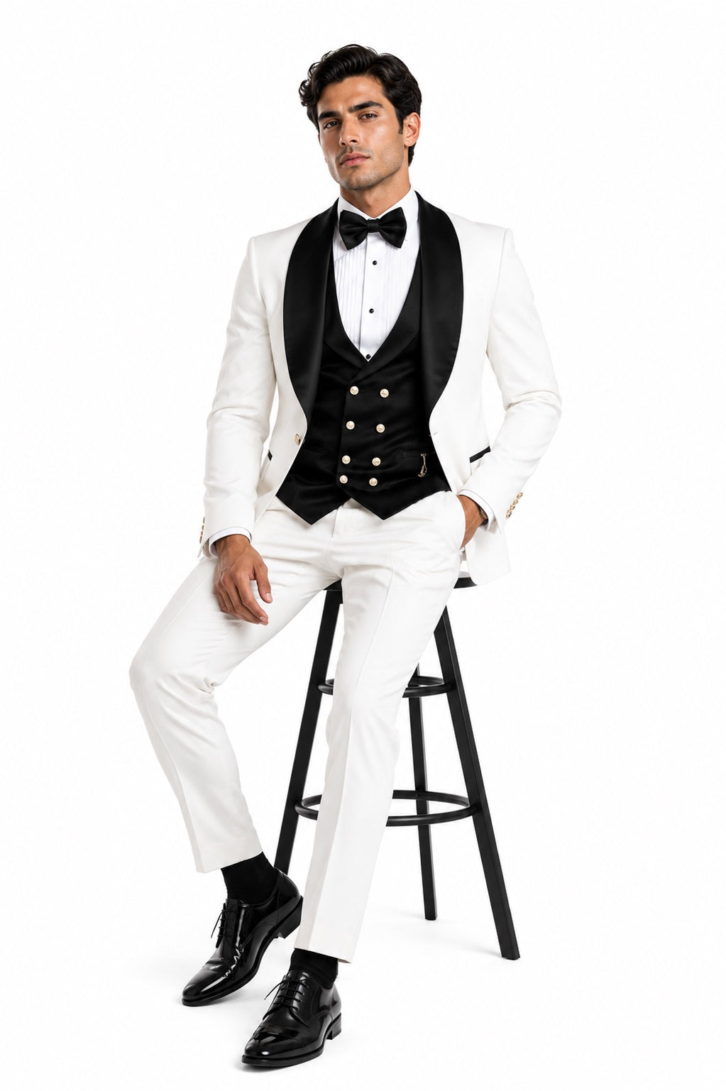 Wedding Tuxedo - Groom Suit - White and Black Prom Suit