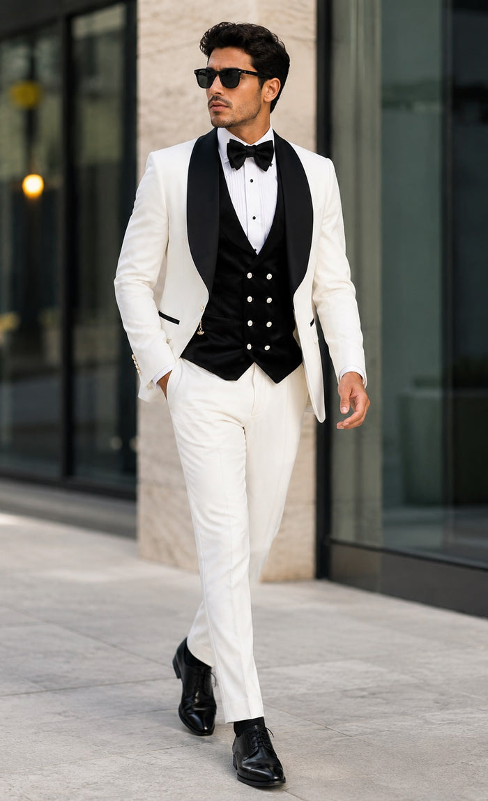 Wedding Tuxedo - Groom Suit - White and Black Prom Suit