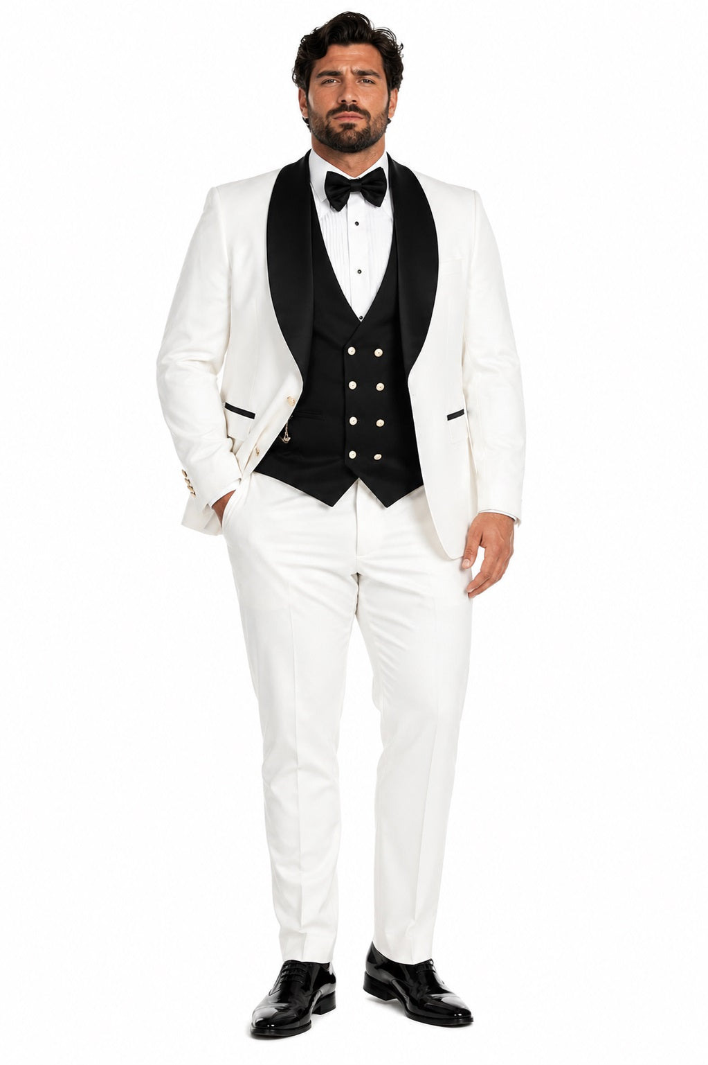Wedding Tuxedo - Groom Suit - White and Black Prom Suit