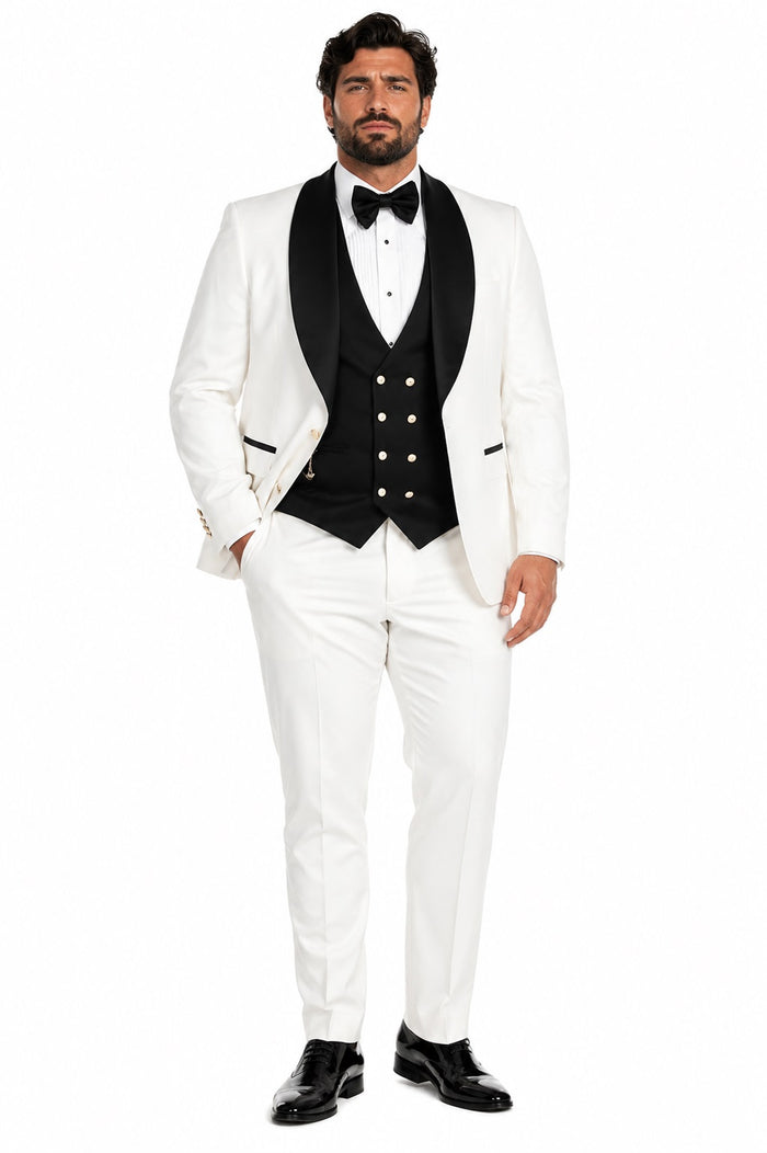 Wedding Tuxedo - Groom Suit - White and Black Prom Suit