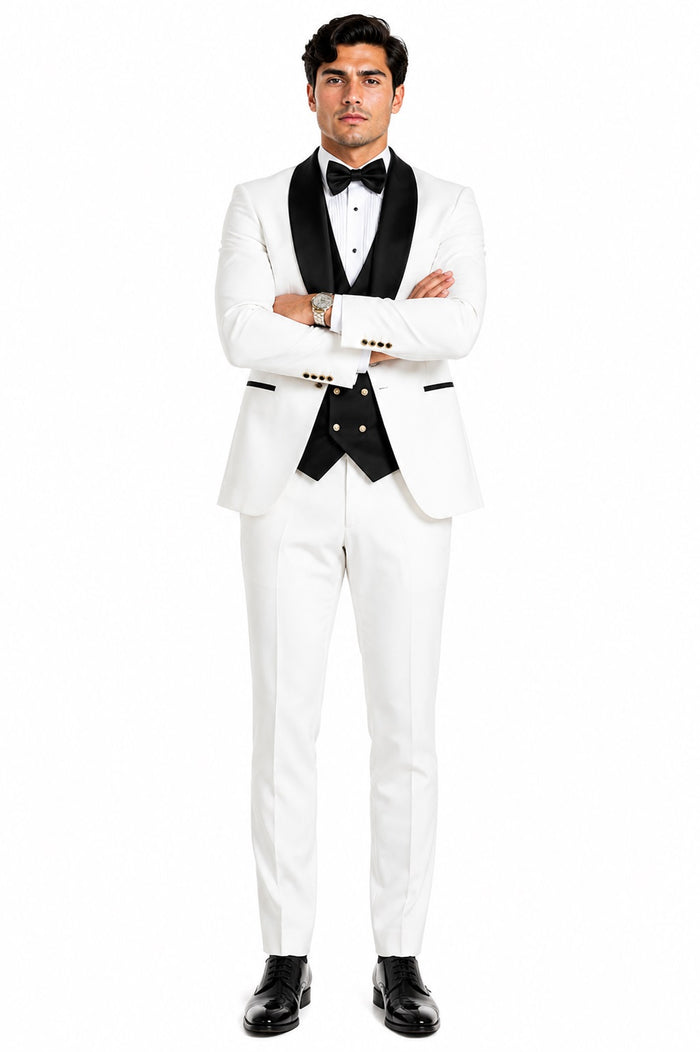Wedding Tuxedo - Groom Suit - White and Black Prom Suit