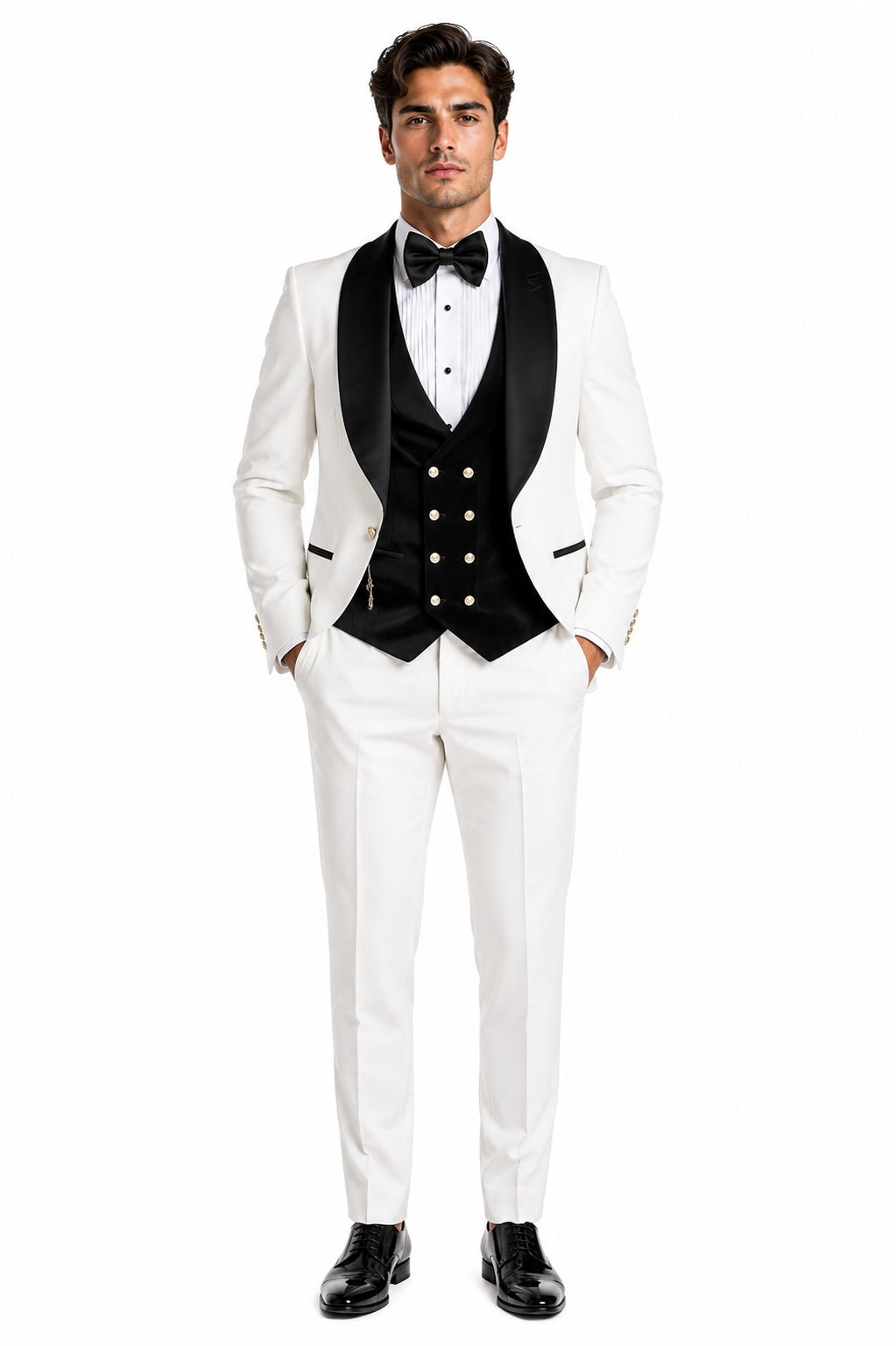 Wedding Tuxedo - Groom Suit - White and Black Prom Suit