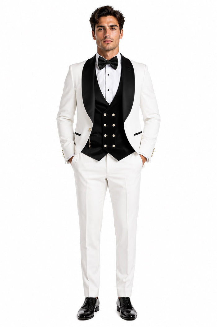 Wedding Tuxedo - Groom Suit - White and Black Prom Suit