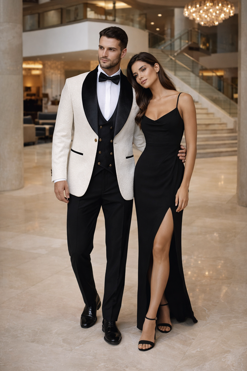 Wedding Tuxedo Premium Paisley Black Velvet 4pc Suit W/ Matching Bowtie