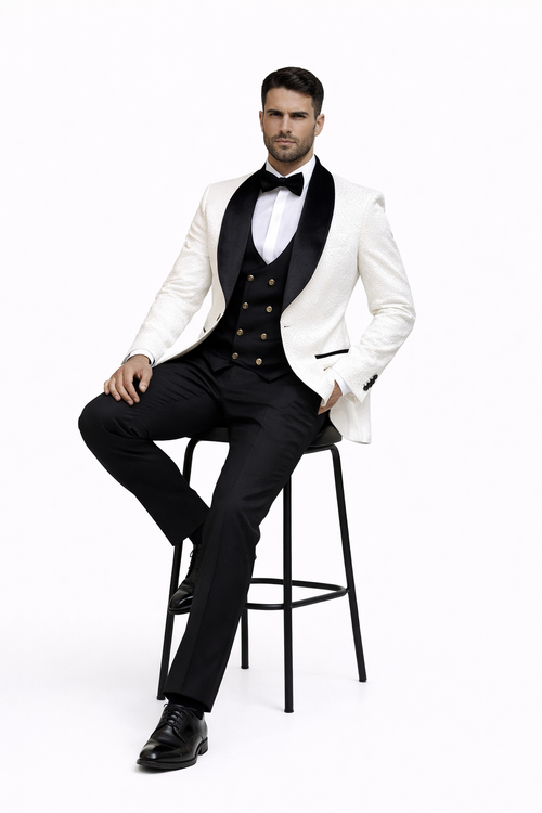 Wedding Tuxedo Premium Paisley Black Velvet 4pc Suit W/ Matching Bowtie