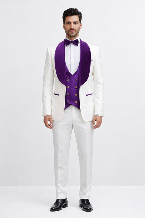 Wedding Tuxedos For Men in Purple Classic Wedding Tuxedo Style For Guys - Two Toned Lapel