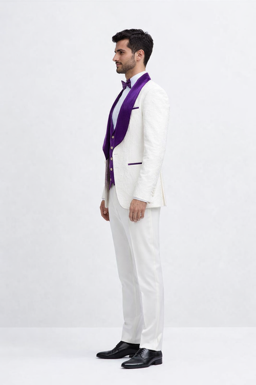 Wedding Tuxedos For Men in Purple Classic Wedding Tuxedo Style For Guys - Two Toned Lapel