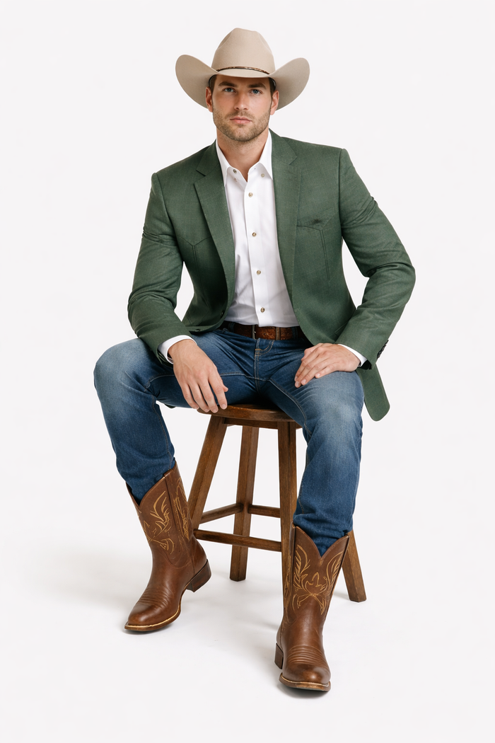 Western Blazer - Saco Para Hombre - Mens Double Button Western Green Blazer