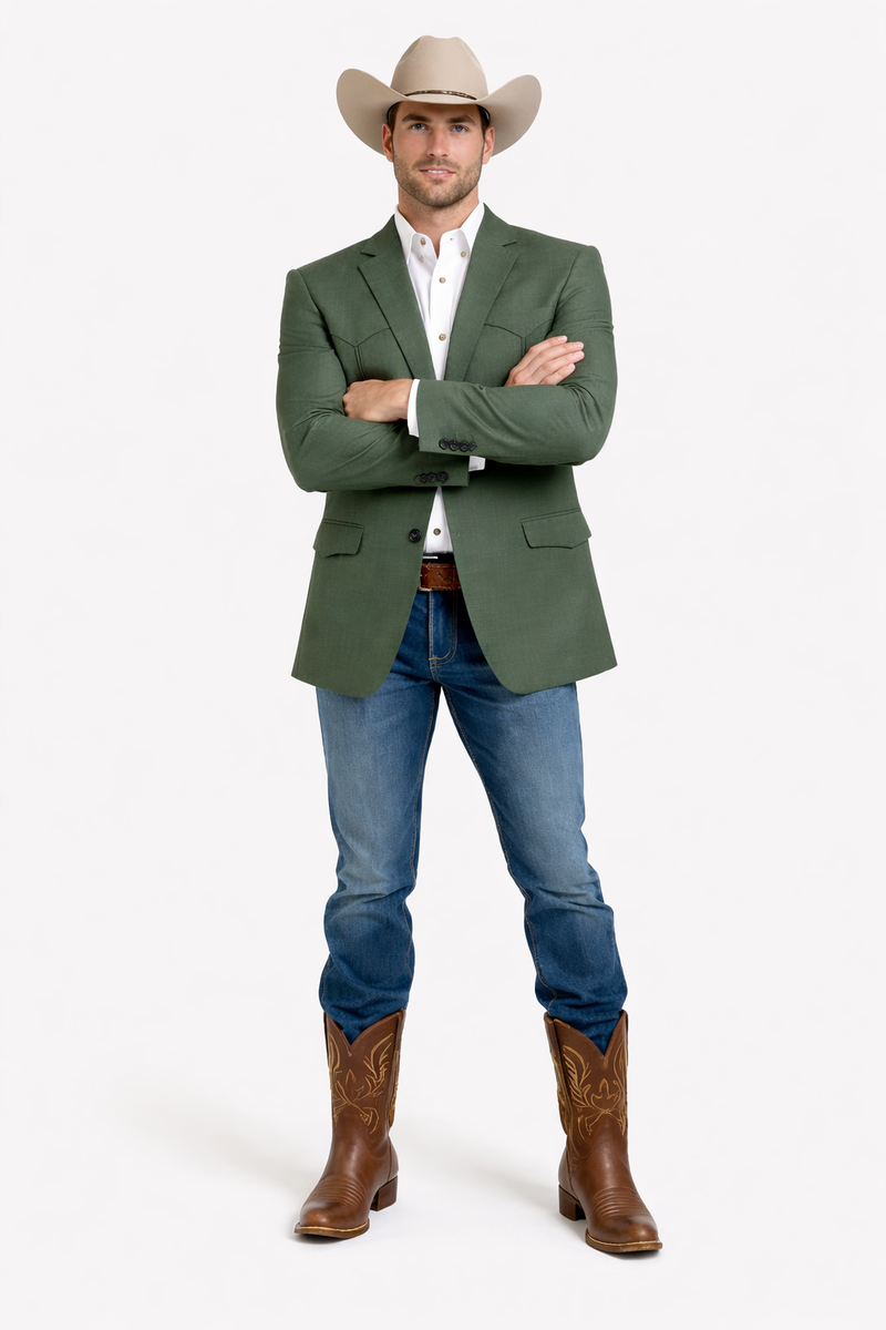 Western Blazer - Saco Para Hombre - Mens Double Button Western Green Blazer
