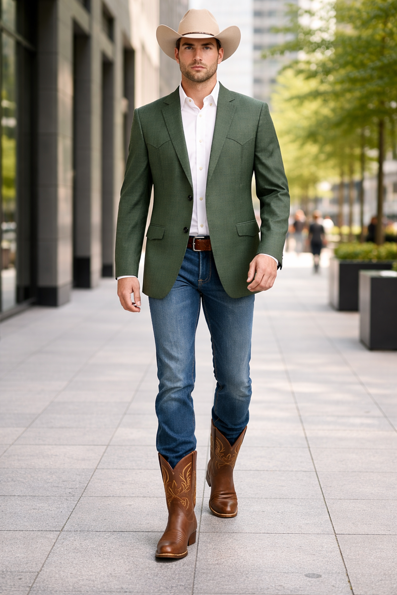 Western Blazer - Saco Para Hombre - Mens Double Button Western Green Blazer