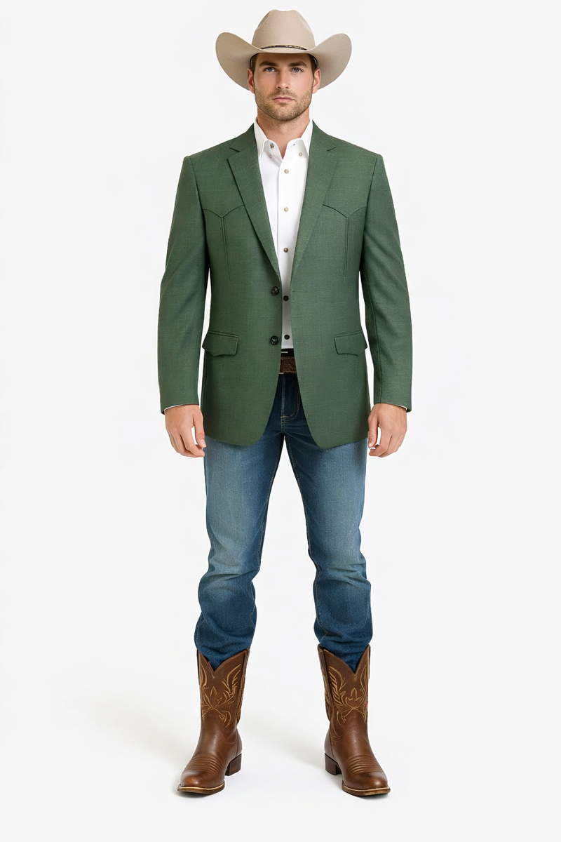 Western Blazer - Saco Para Hombre - Mens Double Button Western Green Blazer