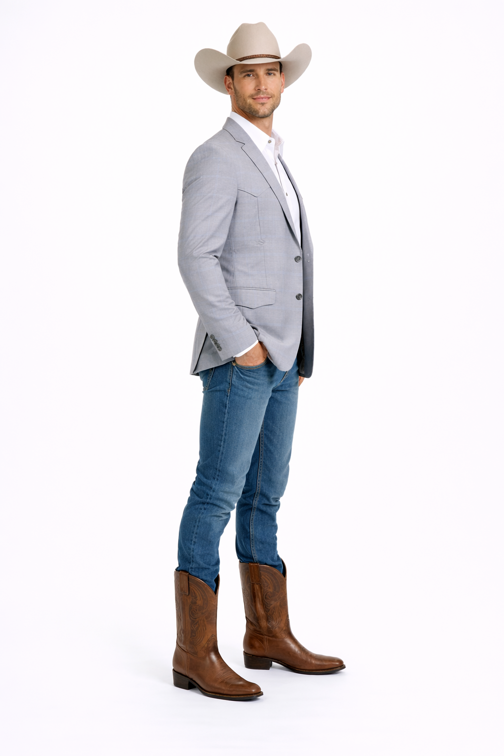 Western Blazer - Saco Para Hombre - Mens Double Button Western Grey Blazer