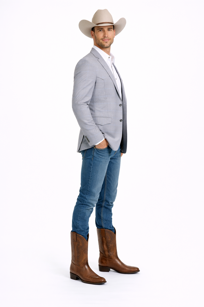 Western Blazer - Saco Para Hombre - Mens Double Button Western Grey Blazer