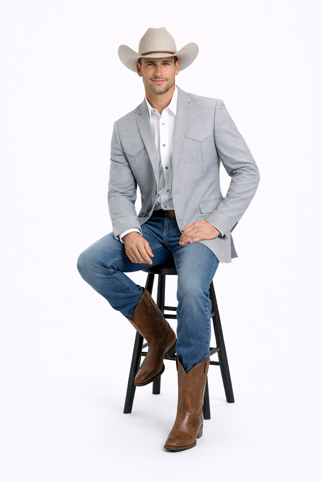 Western Blazer - Saco Para Hombre - Mens Double Button Western Grey Blazer