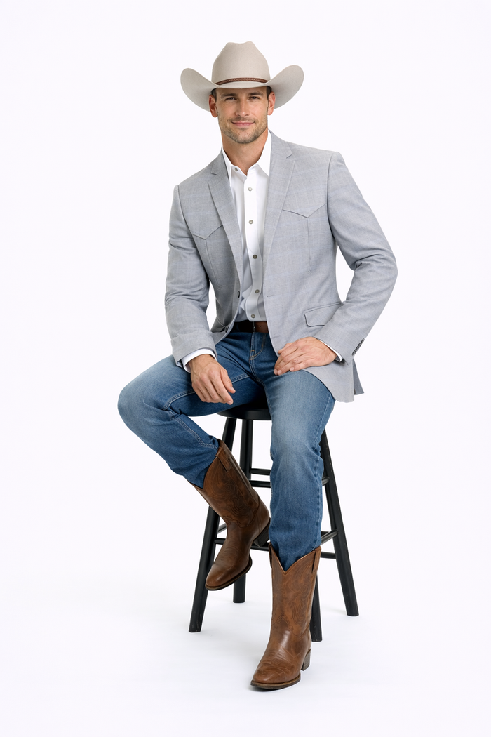 Western Blazer - Saco Para Hombre - Mens Double Button Western Grey Blazer