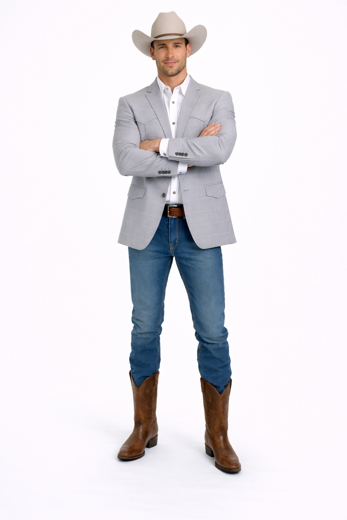 Western Blazer - Saco Para Hombre - Mens Double Button Western Grey Blazer