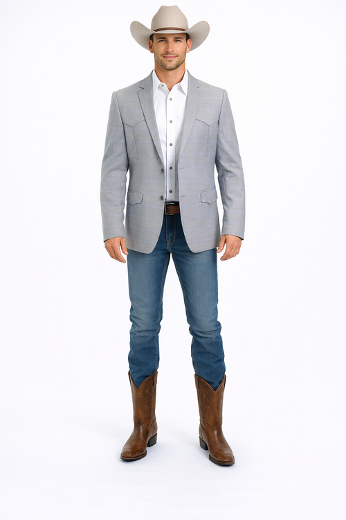 Western Blazer - Saco Para Hombre - Mens Double Button Western Grey Blazer