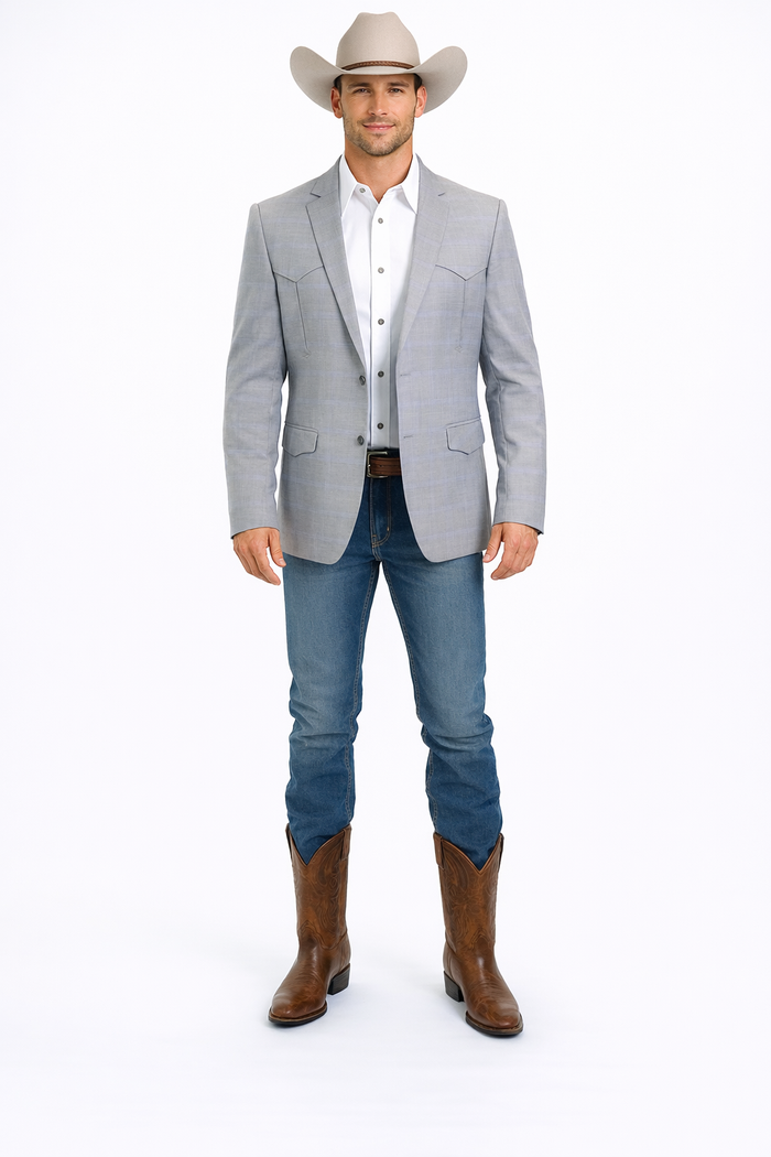 Western Blazer - Saco Para Hombre - Mens Double Button Western Grey Blazer