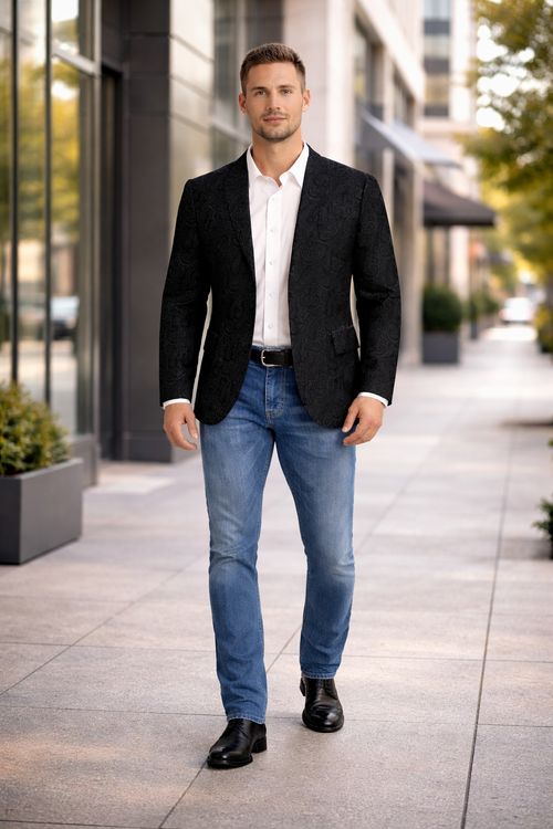 Western Blazer - Saco Vaquero Para Hombre - Paisley Blazer in Black
