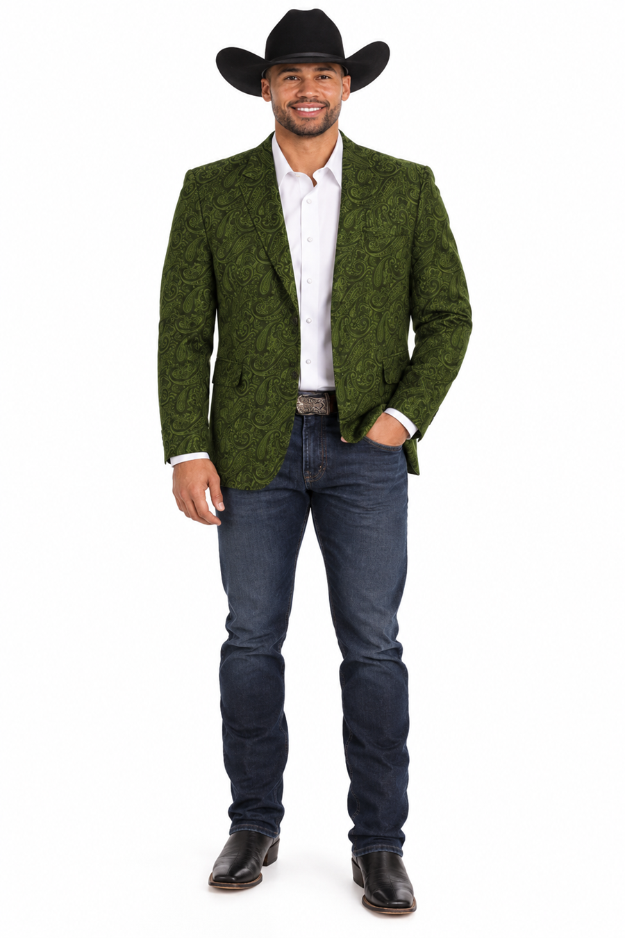 Western Blazer - Saco Vaquero Para Hombre - Paisley Blazer in Olive