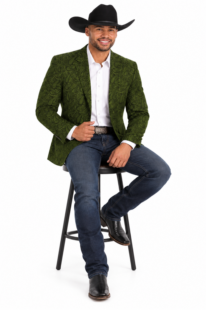 Western Blazer - Saco Vaquero Para Hombre - Paisley Blazer in Olive