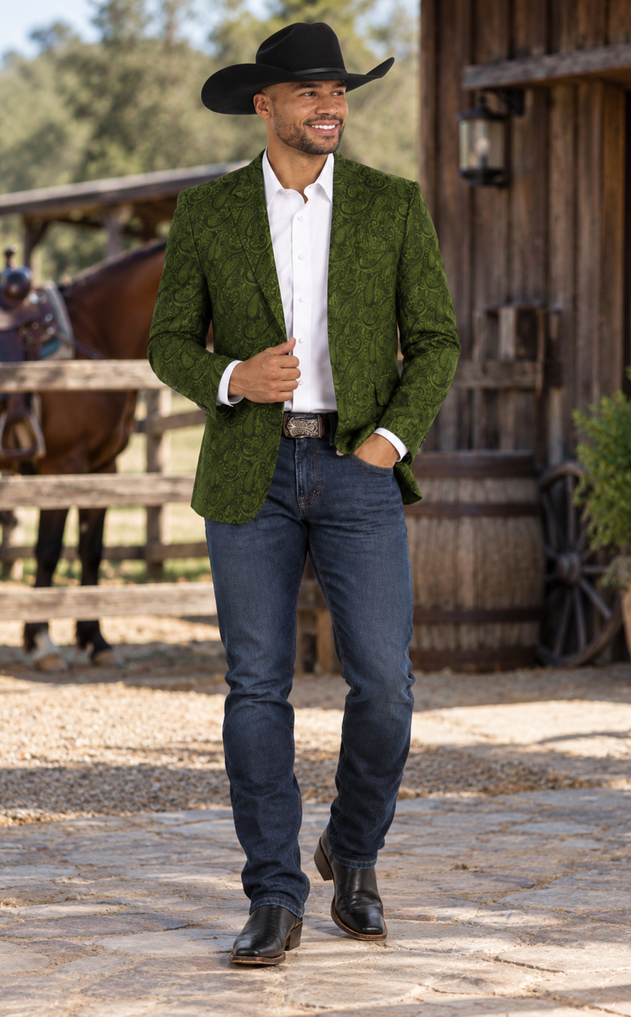 Western Blazer - Saco Vaquero Para Hombre - Paisley Blazer in Olive