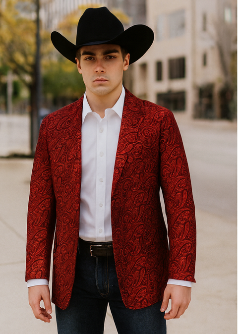 Western Blazer - Saco Vaquero Para Hombre - Paisley Blazer in Red