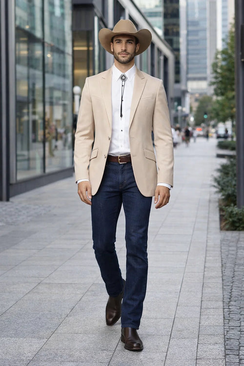 Western Tan Tuxedo Dinner Jacket  - Light Khaki Beige Color