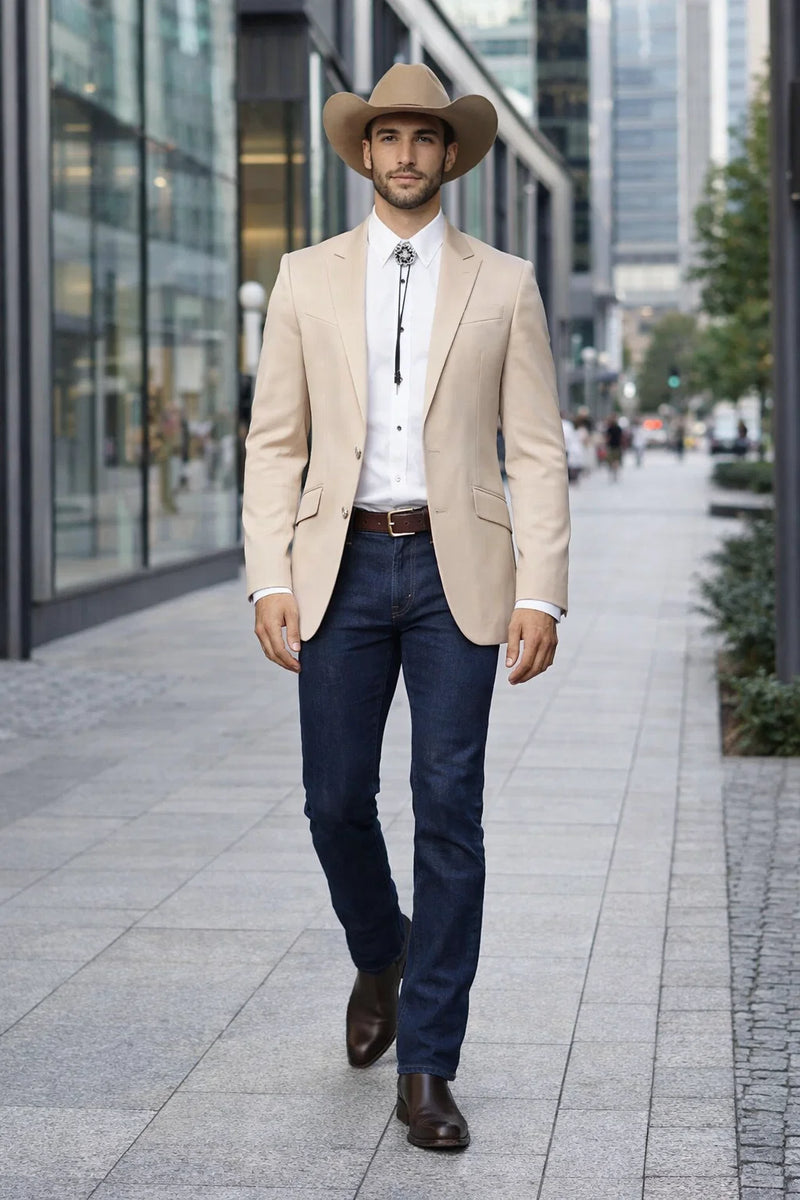 Western Tan Tuxedo Dinner Jacket  - Light Khaki Beige Color